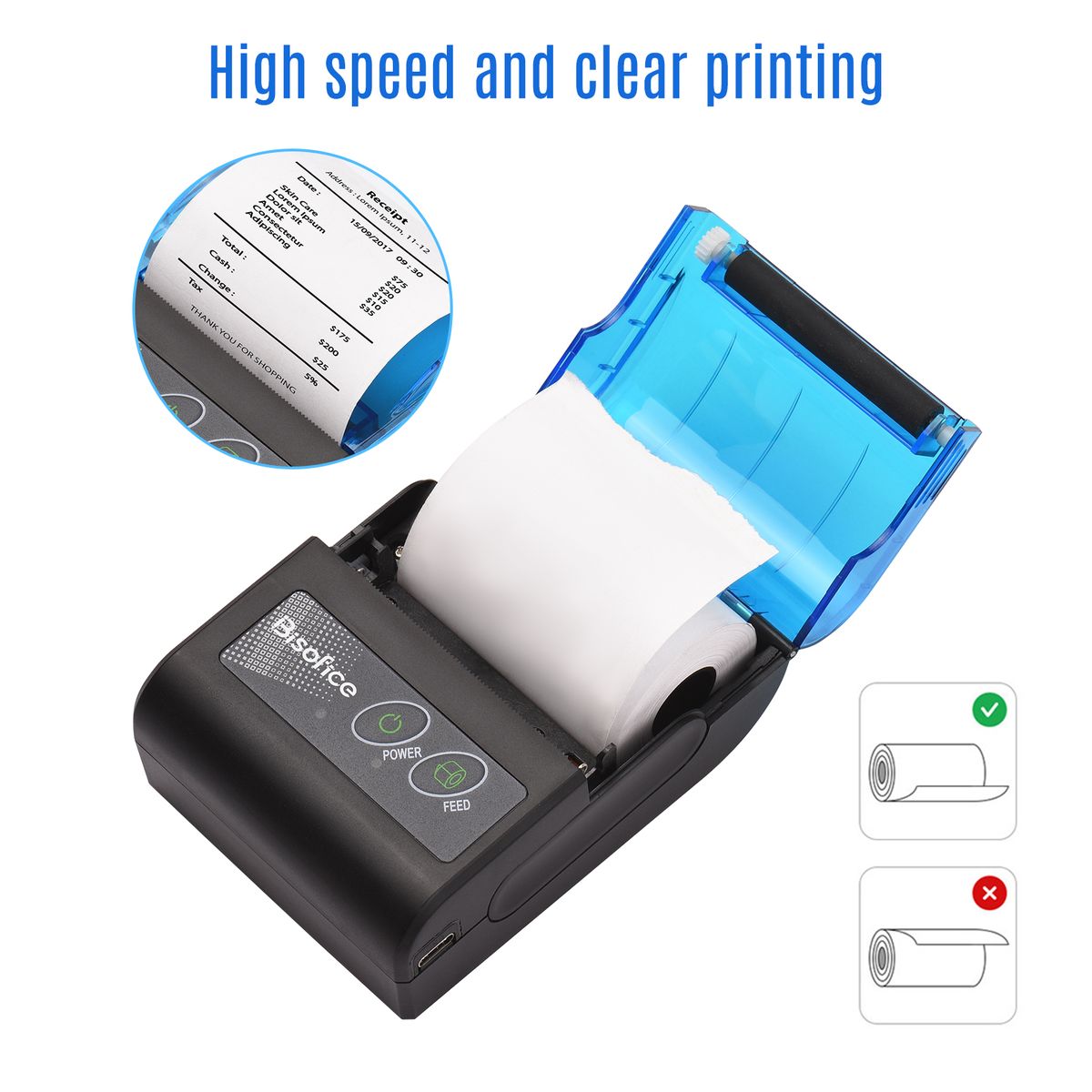 Portable Mini Thermal Receipt Printer 2Inch Wireless USB58mm