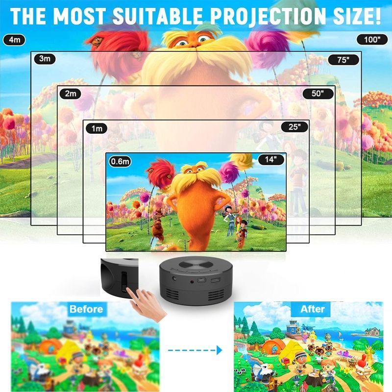 YT200 320 X 180P LED HD Mini Projector Support Wired Connection Phone Screen(Black)
