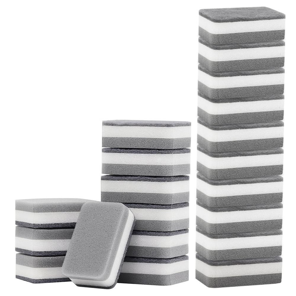 20PC Sponge Dishwashing Wipe Household Double Sided Pot Brush Kitchen Housework Cleaning Rounded Three Layer Sponge Scouring Pad