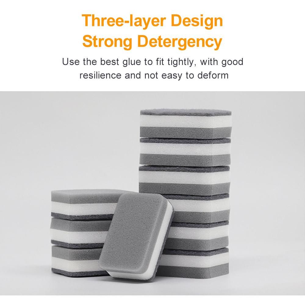 20PC Sponge Dishwashing Wipe Household Double Sided Pot Brush Kitchen Housework Cleaning Rounded Three Layer Sponge Scouring Pad