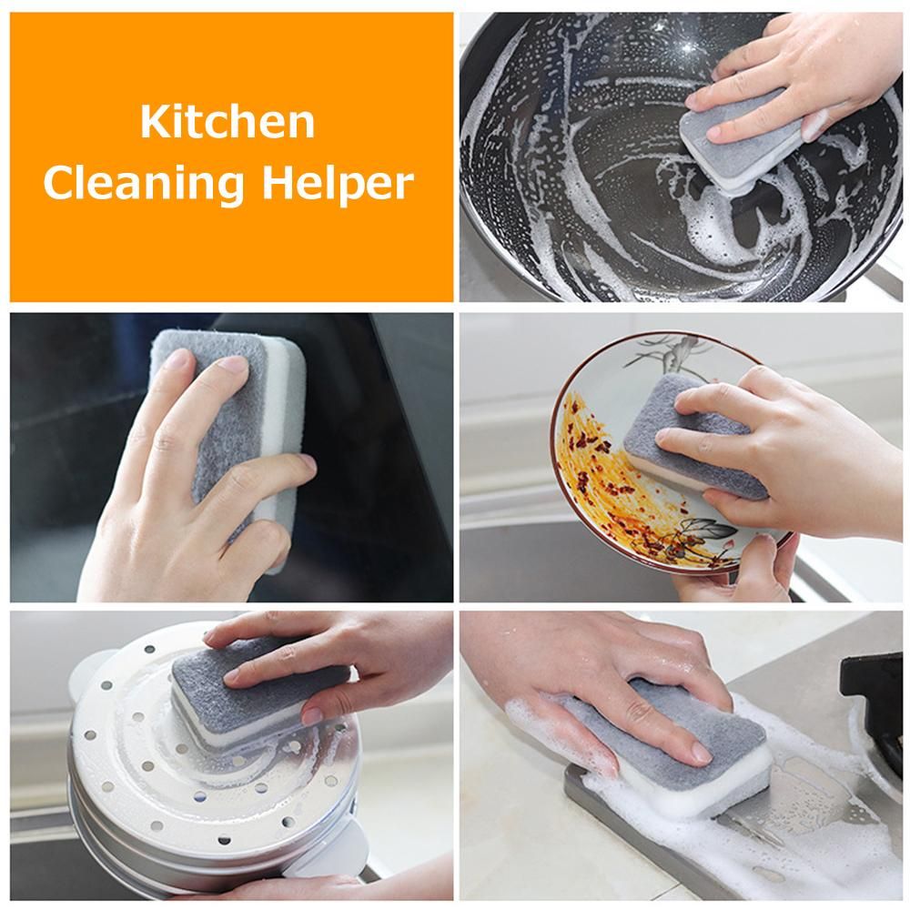 20PC Sponge Dishwashing Wipe Household Double Sided Pot Brush Kitchen Housework Cleaning Rounded Three Layer Sponge Scouring Pad