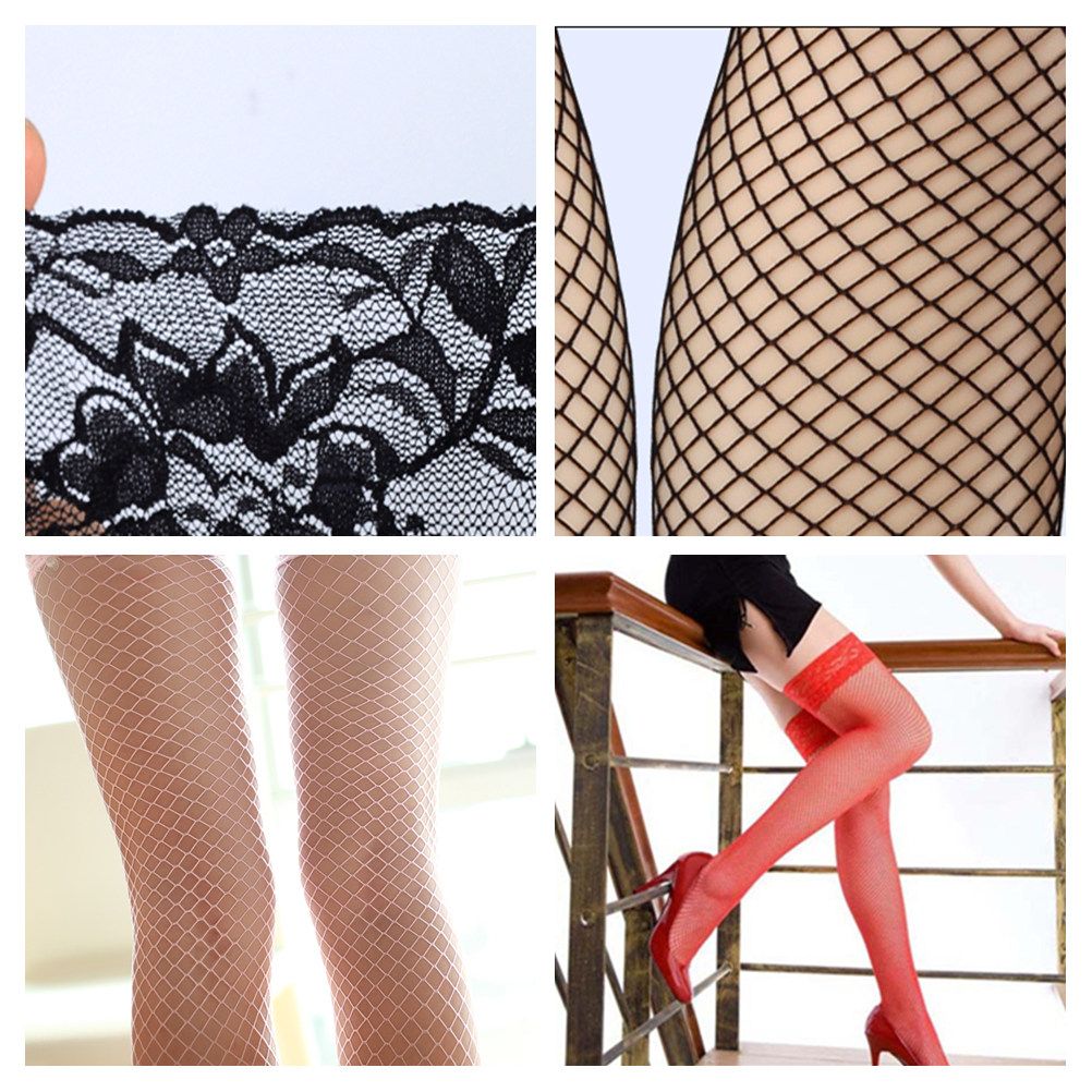Black Lace Seductive Sexy Fishnet Women Long Silk Stockings