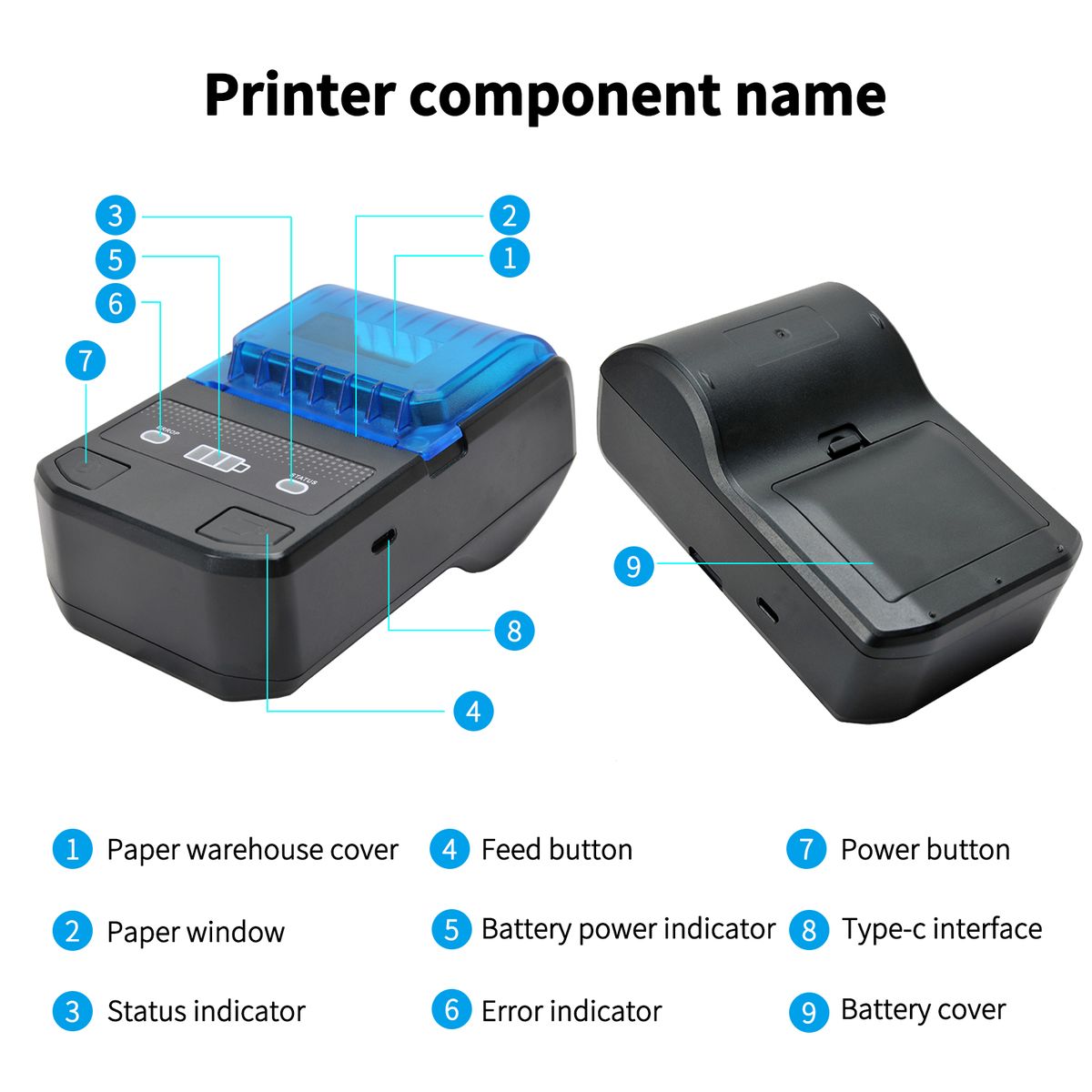 Portable 58mm Thermal Receipt Printer Wireless BT Mini Bill