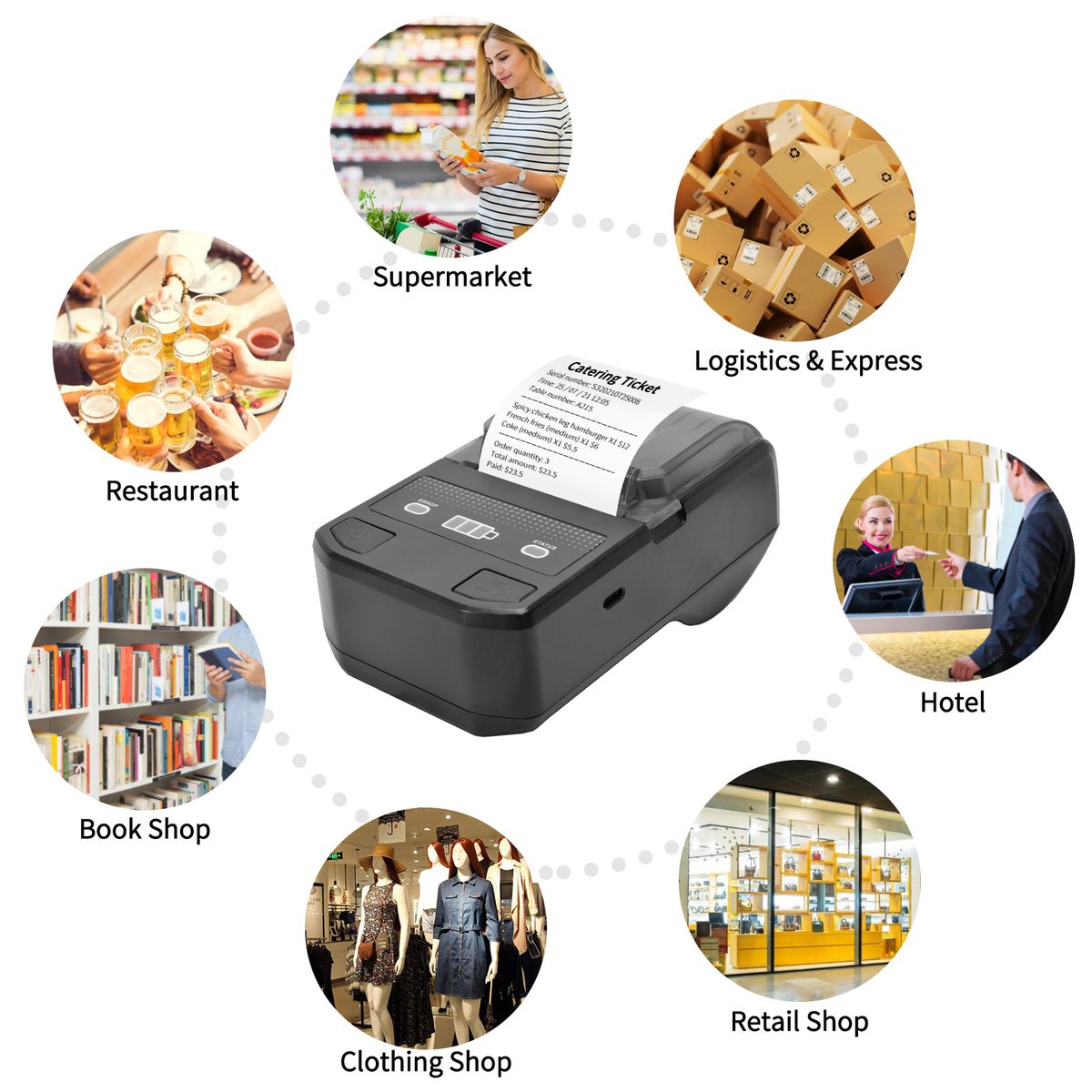 Portable 58mm Thermal Receipt Printer Wireless BT Mini Bill