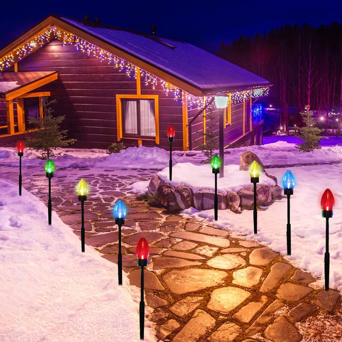 Christmas Path Lights Sparkling Solar Garden Lights for Christmas Multicolor