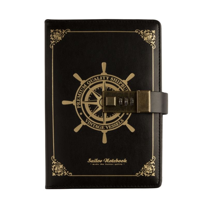 B6 Retro PU Cover Sailor Notebook Diary Book With Password Lock(Black)