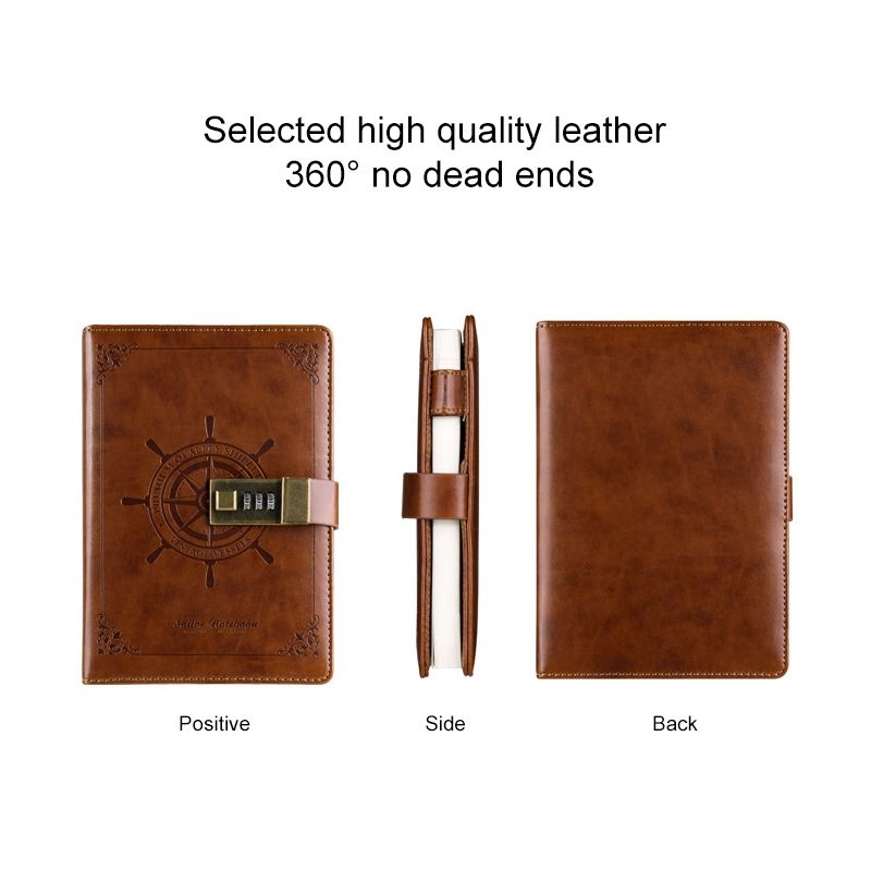 B6 Retro PU Cover Sailor Notebook Diary Book With Password Lock(Black)