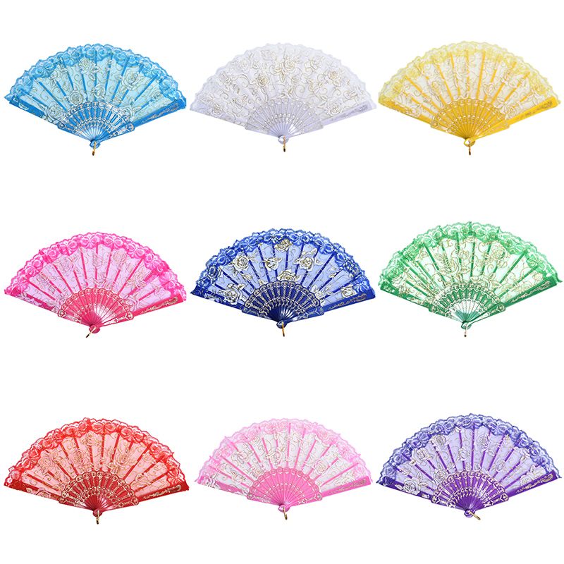 Accessories Lace Fan Dance Fabric Held Prom Flower Folding Silk Hand Fans Spanish Colors Party Wedding Dancing Summer 10