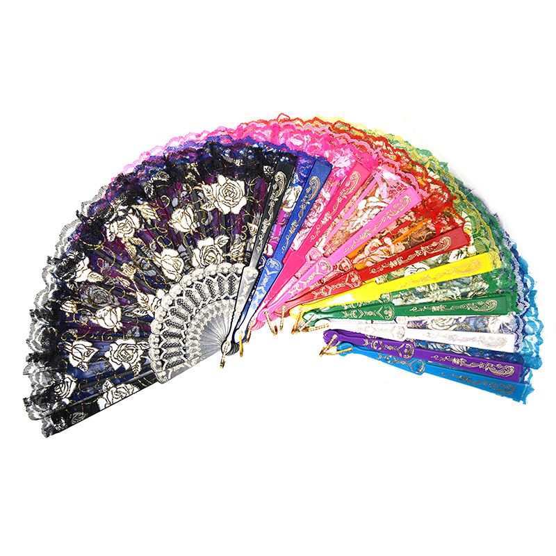 Accessories Lace Fan Dance Fabric Held Prom Flower Folding Silk Hand Fans Spanish Colors Party Wedding Dancing Summer 10