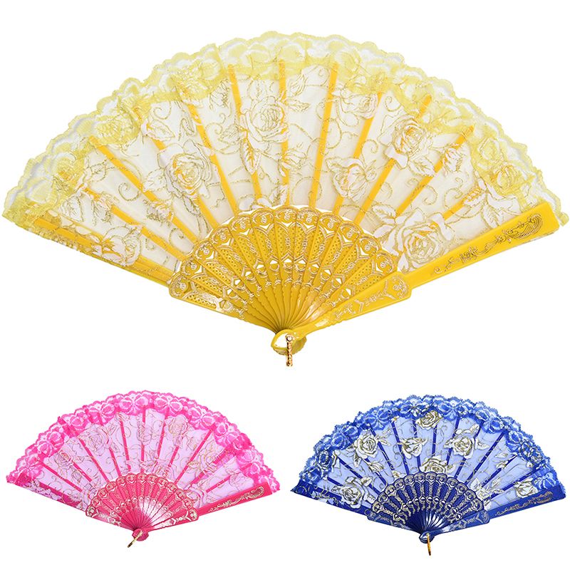 Accessories Lace Fan Dance Fabric Held Prom Flower Folding Silk Hand Fans Spanish Colors Party Wedding Dancing Summer 10