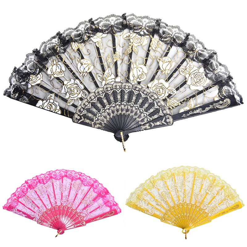 Accessories Lace Fan Dance Fabric Held Prom Flower Folding Silk Hand Fans Spanish Colors Party Wedding Dancing Summer 10