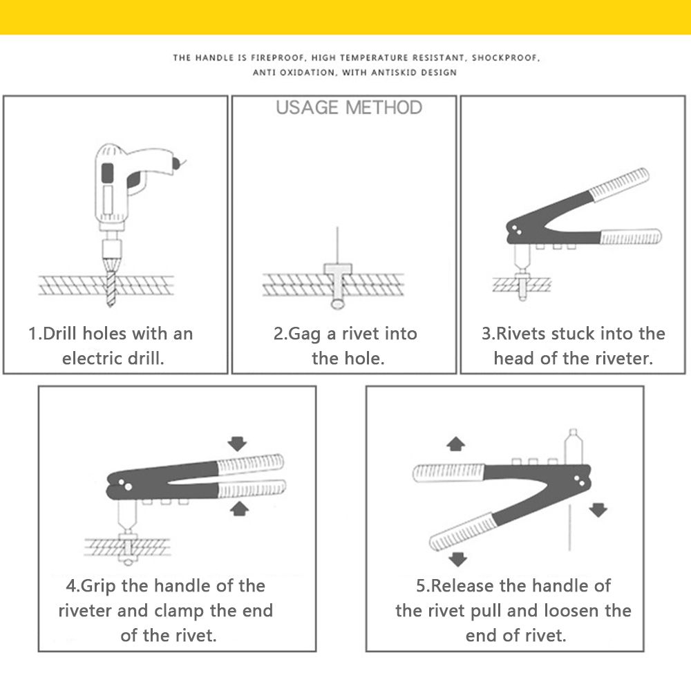 Rivet Gun Kit Heavy Duty Single Hand Manual Riveter With 4 Heads 3/32 Inch 1/8 Inhc 5/32 Inch 3/16 Inch For Automotive Railway