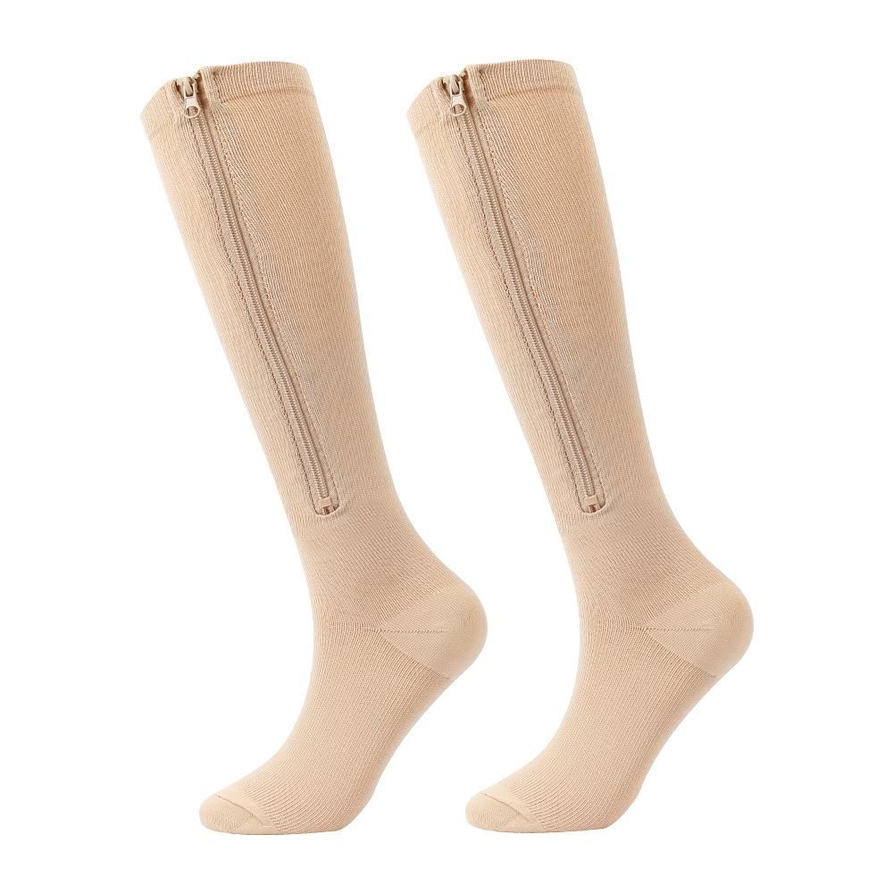 15-25 MmHg Women Compression Socks Elastic Nylon Knee Length Zipper Closure
