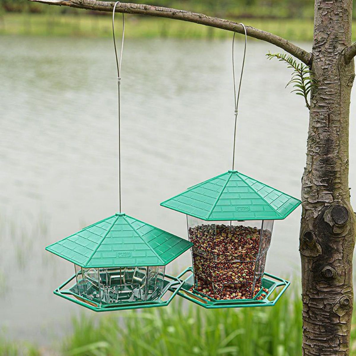 Bird Food Feeder Hanging Hummingbird Food Holder Green