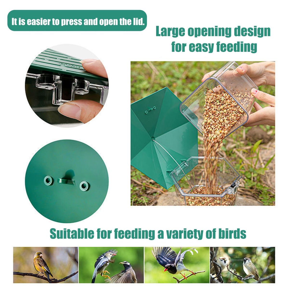 Bird Food Feeder Hanging Hummingbird Food Holder Green