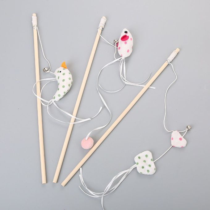 Pet  At Toy  Ute Wood Rod Wave Point Bird Mouse Shape With Bell-Multicolor-Butterflies