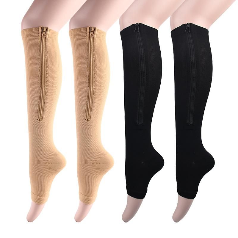 Open Toe Zipper Compression Socks for Women, Adult, 2 Pairs