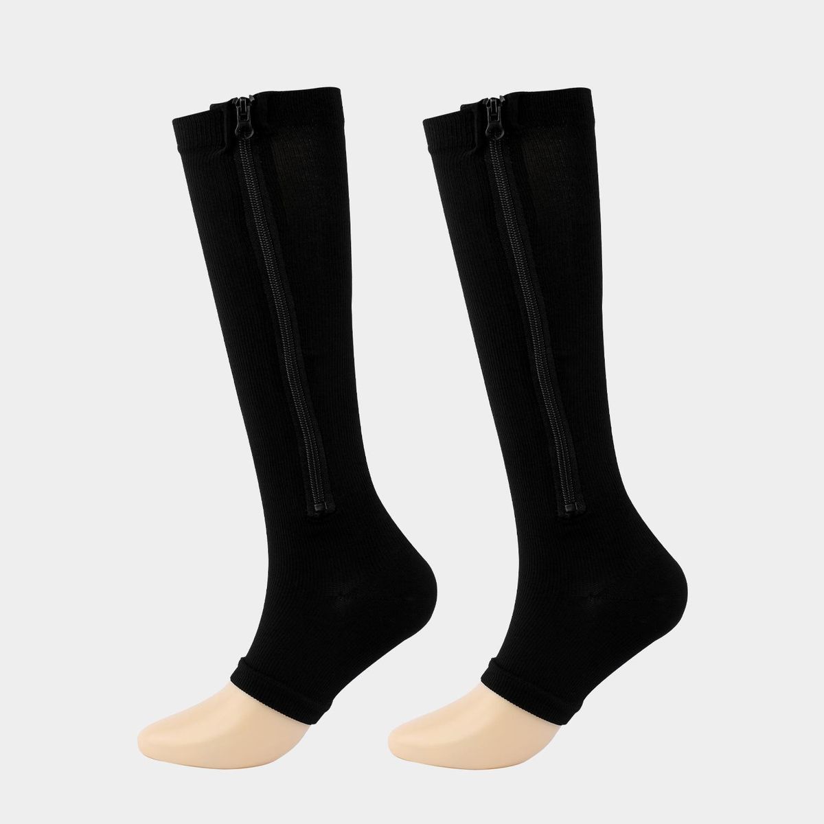 Open Toe Zipper Compression Socks for Women, Adult, 2 Pairs
