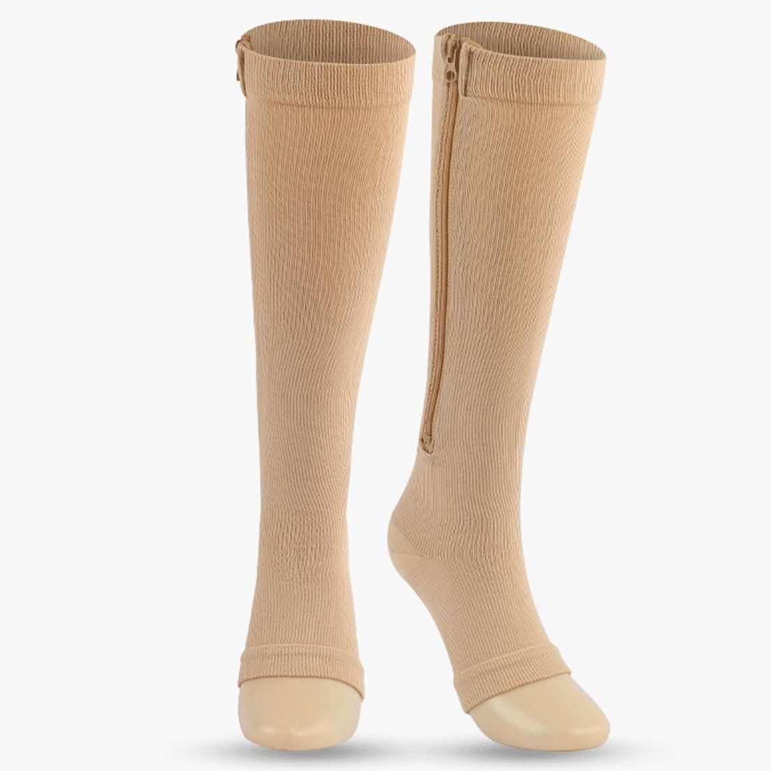 Open Toe Zipper Compression Socks for Women, Adult, 2 Pairs