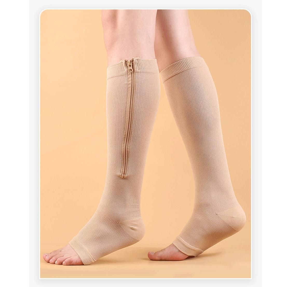 Open Toe Zipper Compression Socks for Women, Adult, 2 Pairs