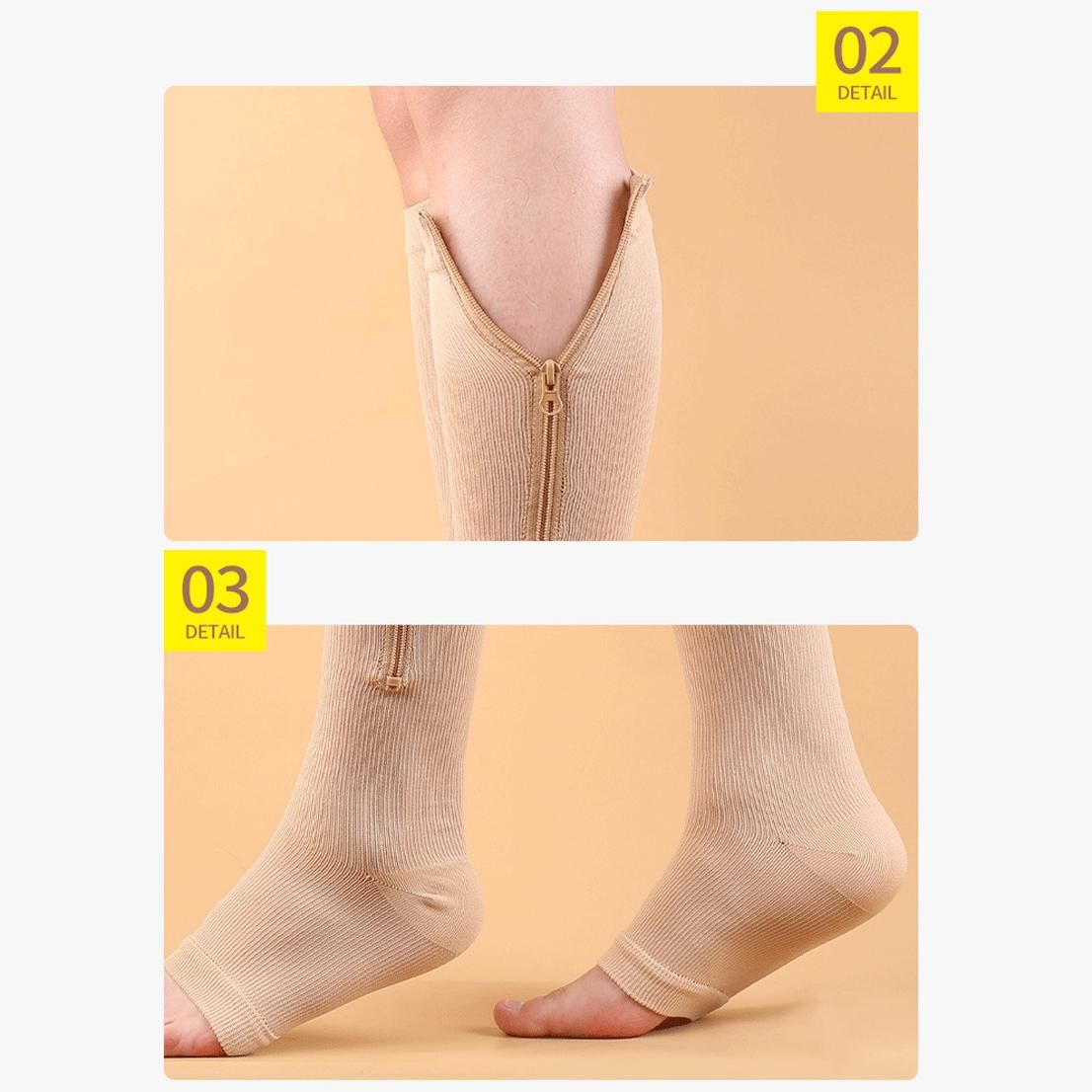 Open Toe Zipper Compression Socks for Women, Adult, 2 Pairs