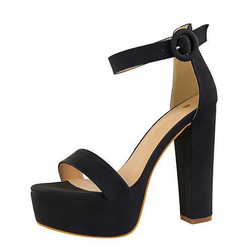 Ladies Toes Thick Heel Thin Sandal Dress Party Shoes Black