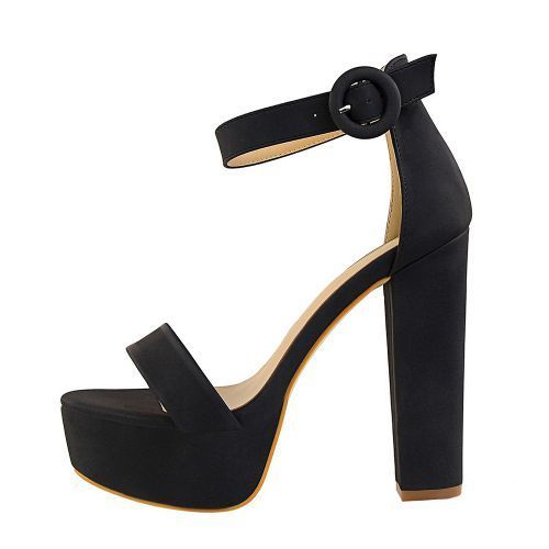 Ladies Toes Thick Heel Thin Sandal Dress Party Shoes Black
