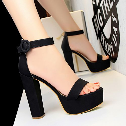 Ladies Toes Thick Heel Thin Sandal Dress Party Shoes Black