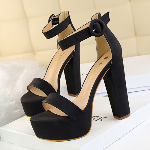 Ladies Toes Thick Heel Thin Sandal Dress Party Shoes Black