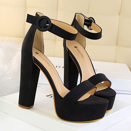 Ladies Toes Thick Heel Thin Sandal Dress Party Shoes Black
