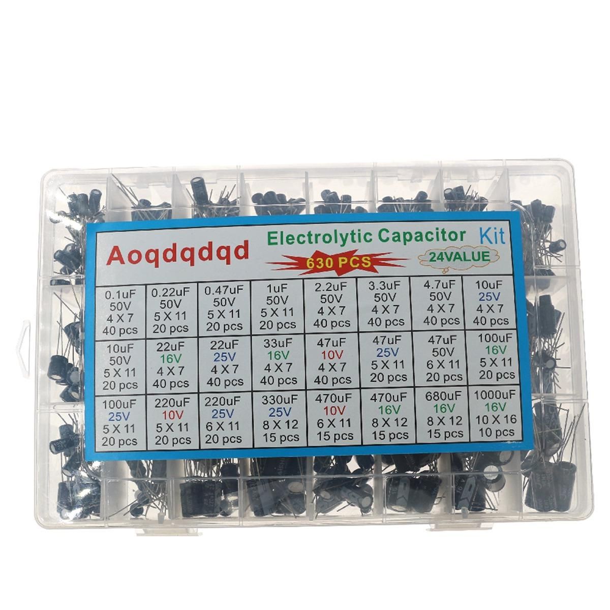 630PCS 24 Kinds of Electrolytic Capacitors Sample Box 630Pcs Set 01UF-1000UF