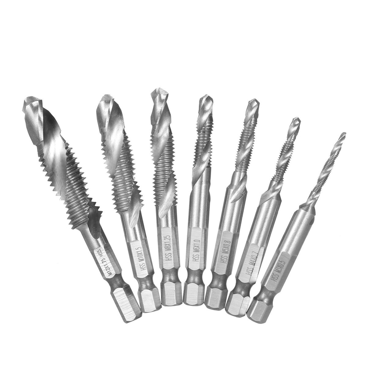 7Pcs Combination Drill and Tap Set Metric Thread HSS M3-M12 Screw Tapping bit Tool Quick Change 1/4in Hex Shank