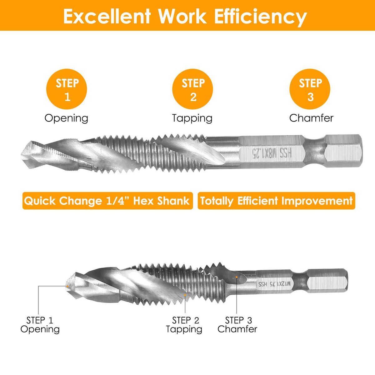 7Pcs Combination Drill and Tap Set Metric Thread HSS M3-M12 Screw Tapping bit Tool Quick Change 1/4in Hex Shank