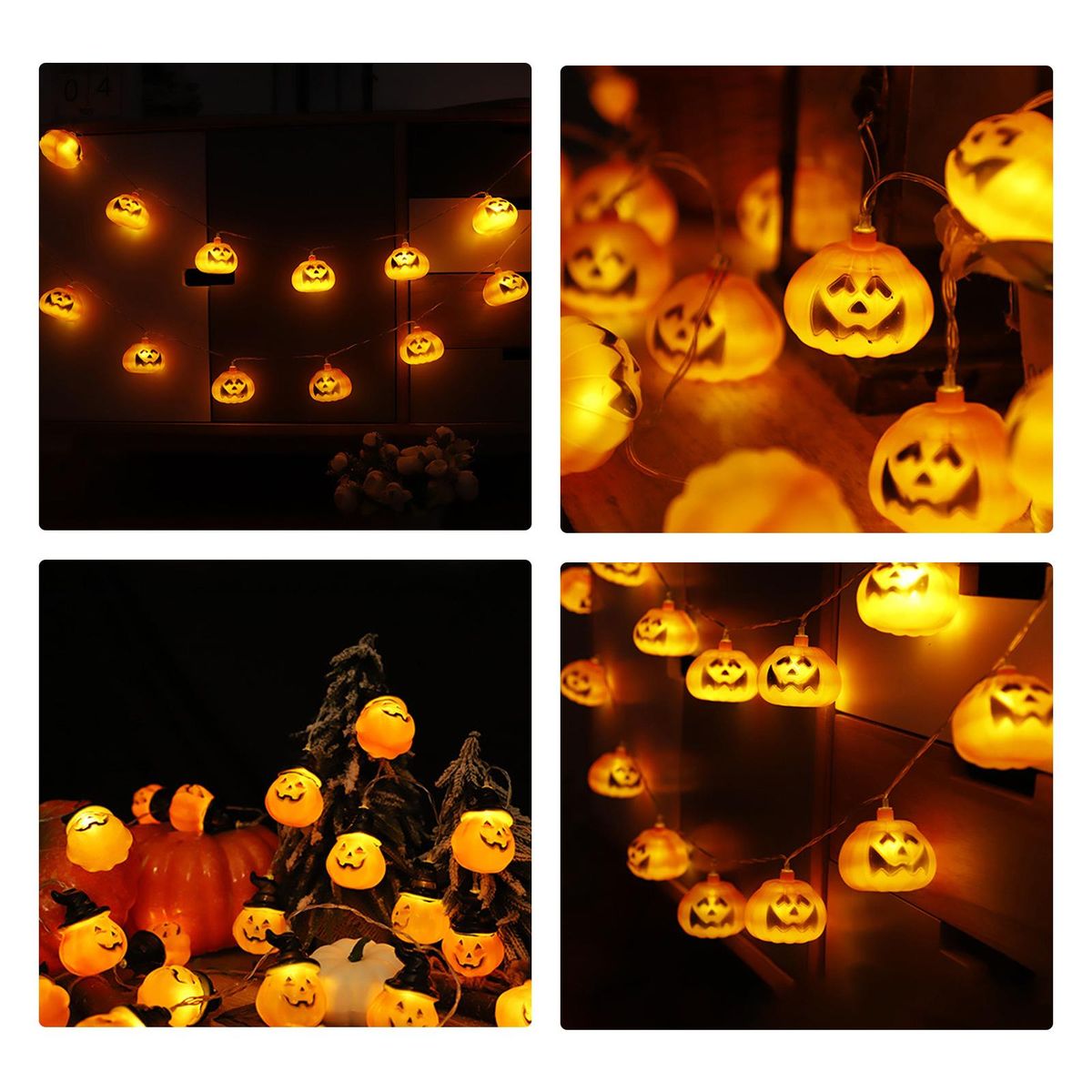 Horror Pumpkin Halloween String Lights 10FT 20LEDs Spooky Pumpkin Decorative Hanging Lights Waterproof LED Pumpkin Lights Battery Operated 2 Modes