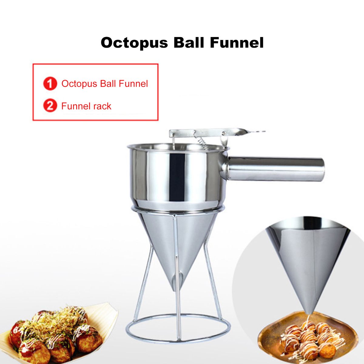 Batter Dispenser Stainless Steel Conical Funnel With Handle