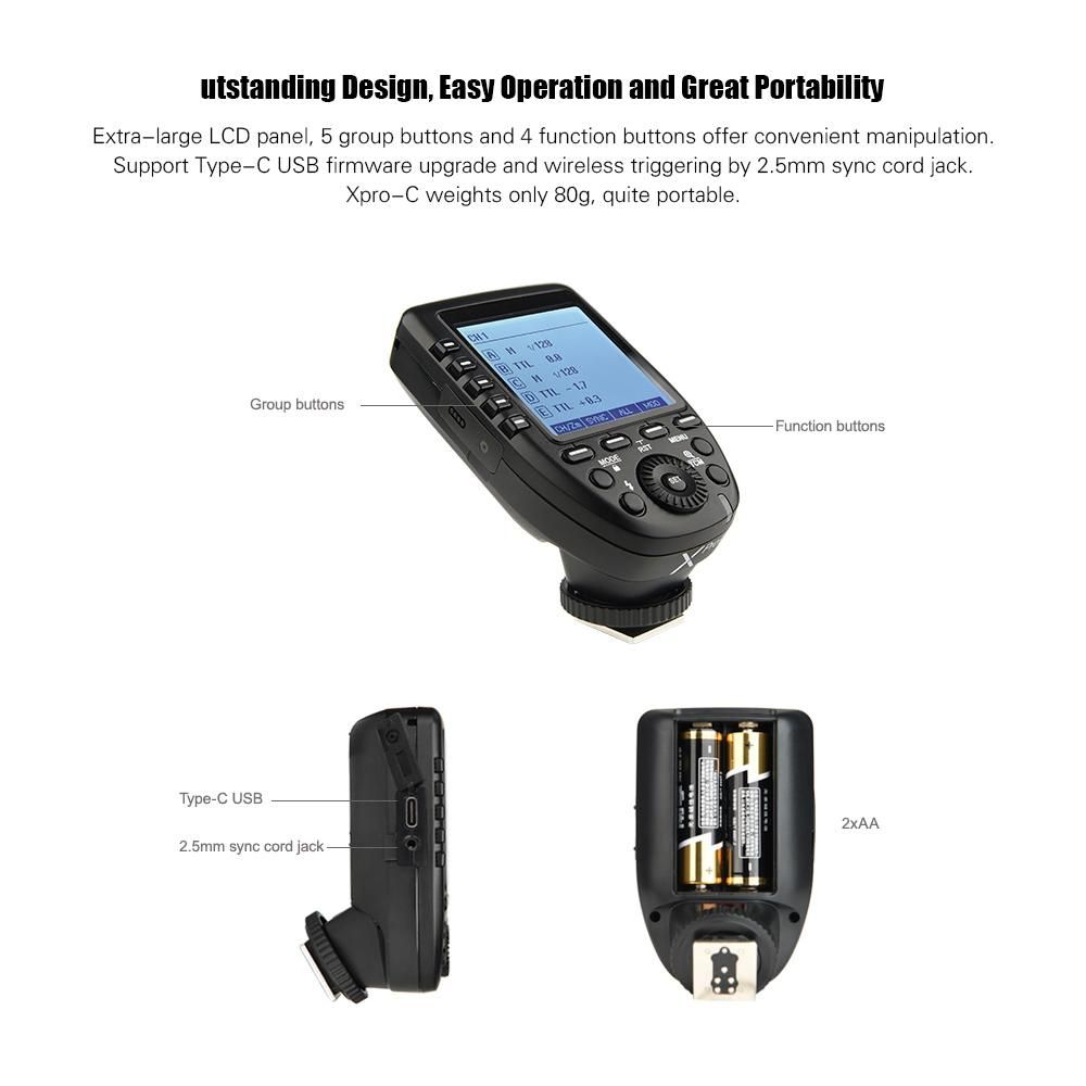 Godox Xpro-C E-TTL II Flash Trigger Transmitter 2.4G Wireless X System 32 Channels 16 Groups Support TTL Autoflash 1/8000s HSS Replacement for Canon EOS Series Cameras for Godox Series Camera Flashes Outdoor Flashes and Studi