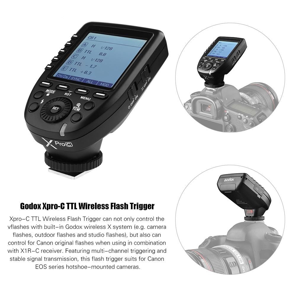 Godox Xpro-C E-TTL II Flash Trigger Transmitter 2.4G Wireless X System 32 Channels 16 Groups Support TTL Autoflash 1/8000s HSS Replacement for Canon EOS Series Cameras for Godox Series Camera Flashes Outdoor Flashes and Studi