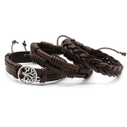 3Pcs Multilayer Vintage Leather Braided Bracelet