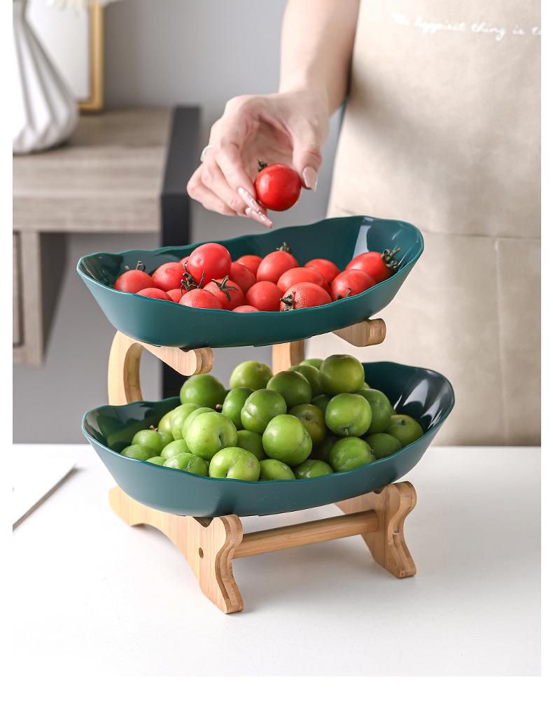 2 Tiers Fruit Storage Plate Display Snacks Dessert Holder Bowl With Wood Shelf Candy Cake Stand For Living Room Home  Party Kitchen Serving Platter Decor Storage Box