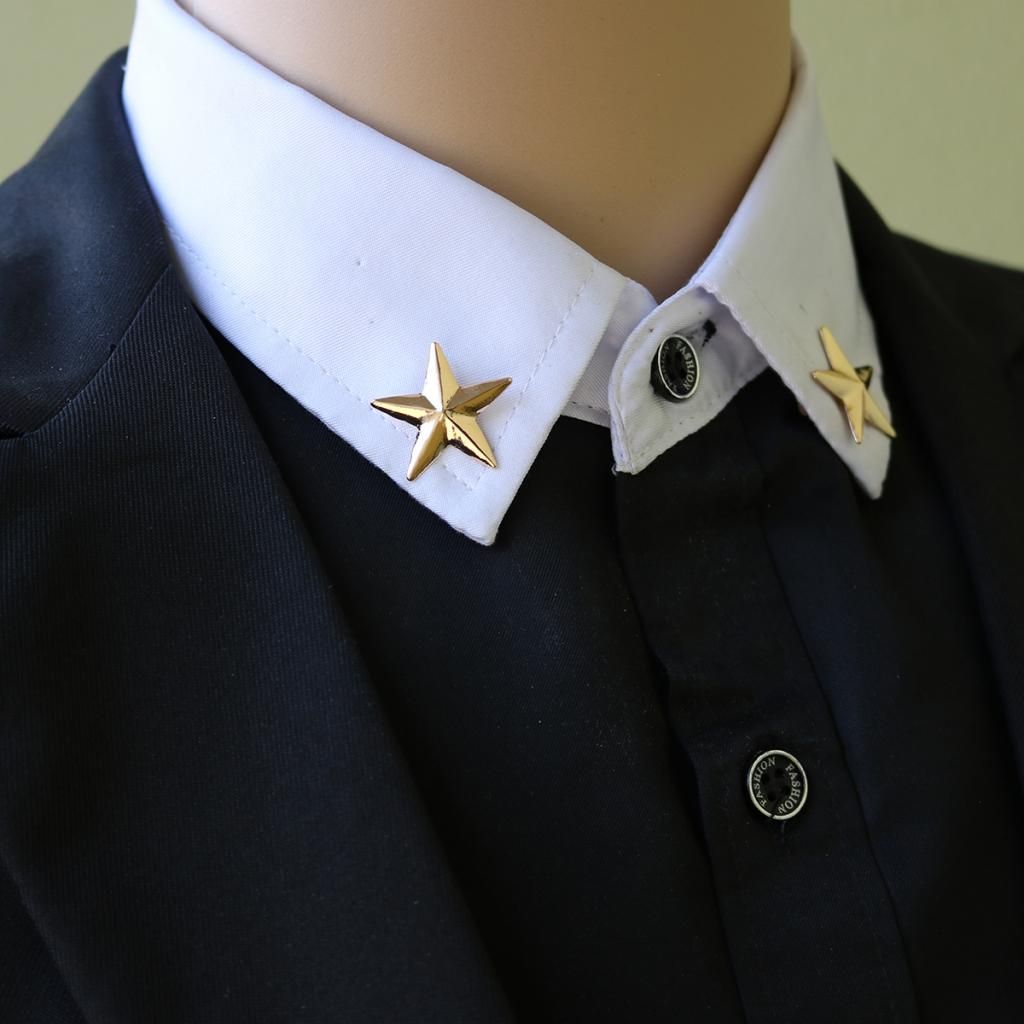 2pcs Fancy 3D 5 Point Brooch Lapel Pin Shirt Collar