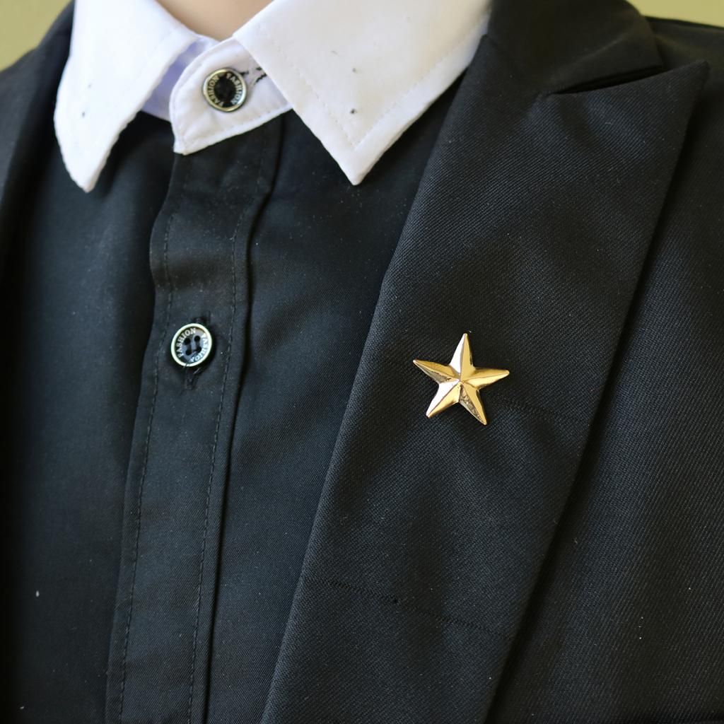 2pcs Fancy 3D 5 Point Brooch Lapel Pin Shirt Collar