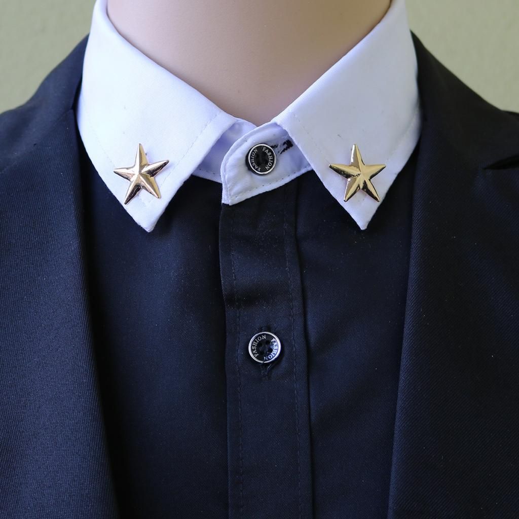 2pcs Fancy 3D 5 Point Brooch Lapel Pin Shirt Collar