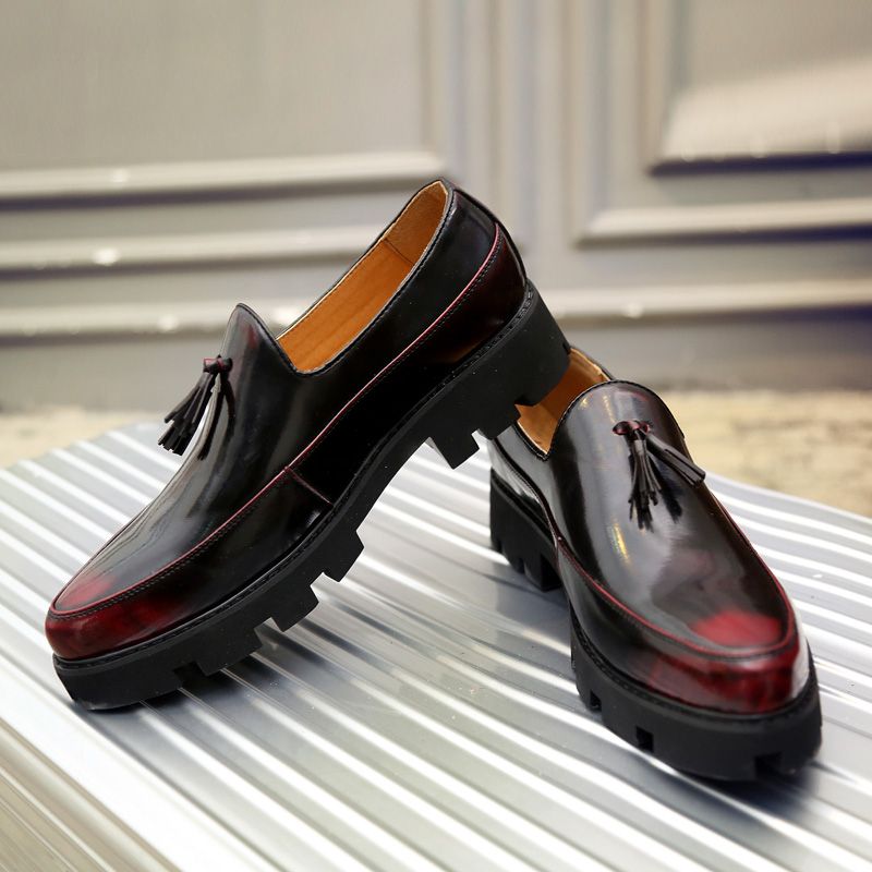 Men's Thick-Soled Pointed Leather Shoes Business Shoes Red