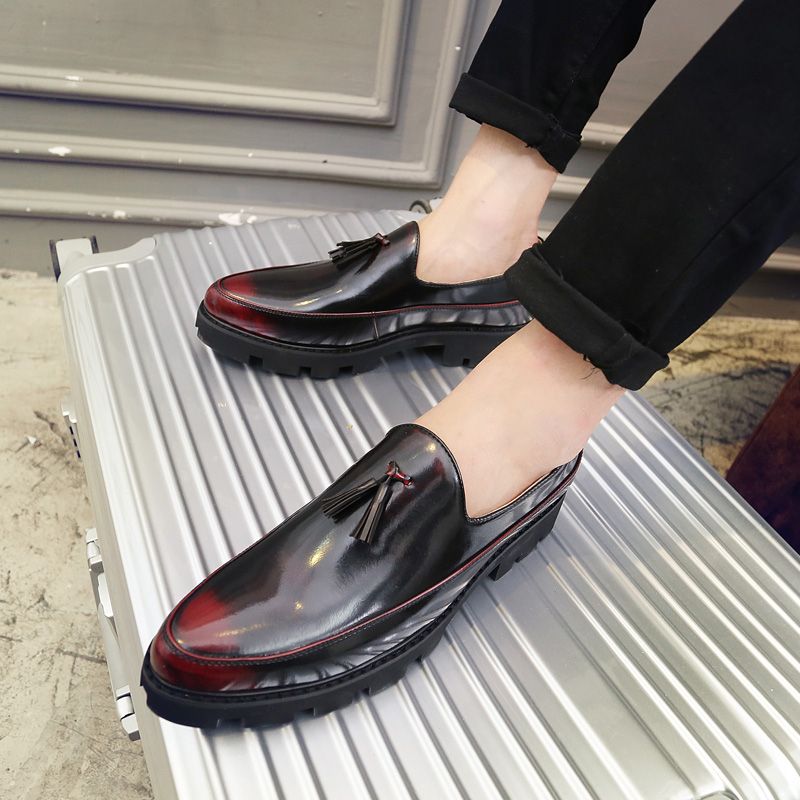 Men's Thick-Soled Pointed Leather Shoes Business Shoes Red