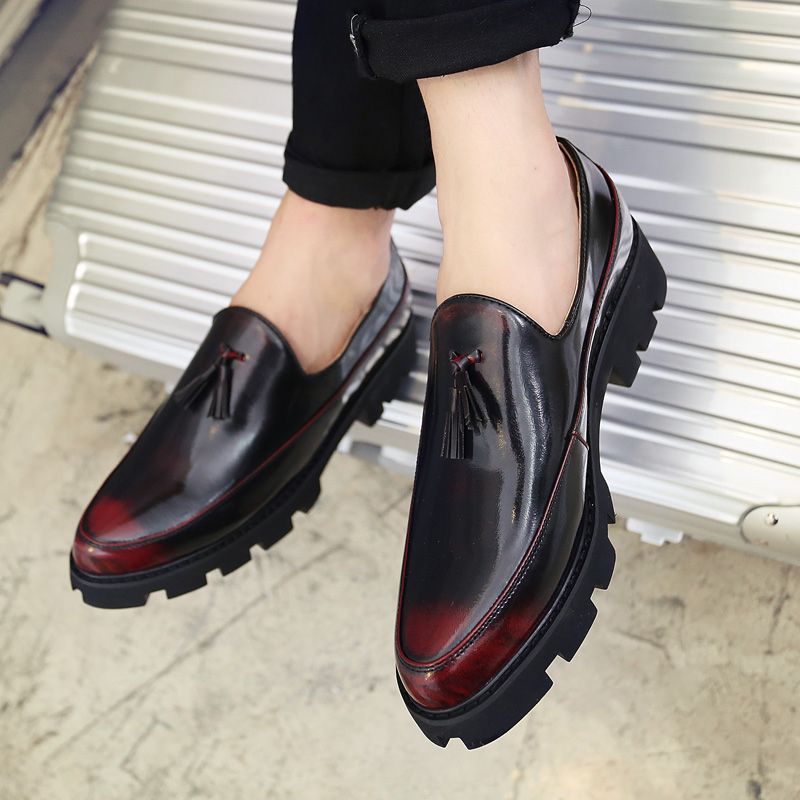Men's Thick-Soled Pointed Leather Shoes Business Shoes Red