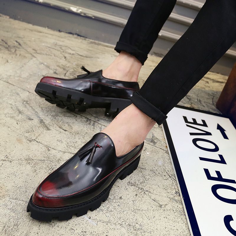 Men's Thick-Soled Pointed Leather Shoes Business Shoes Red