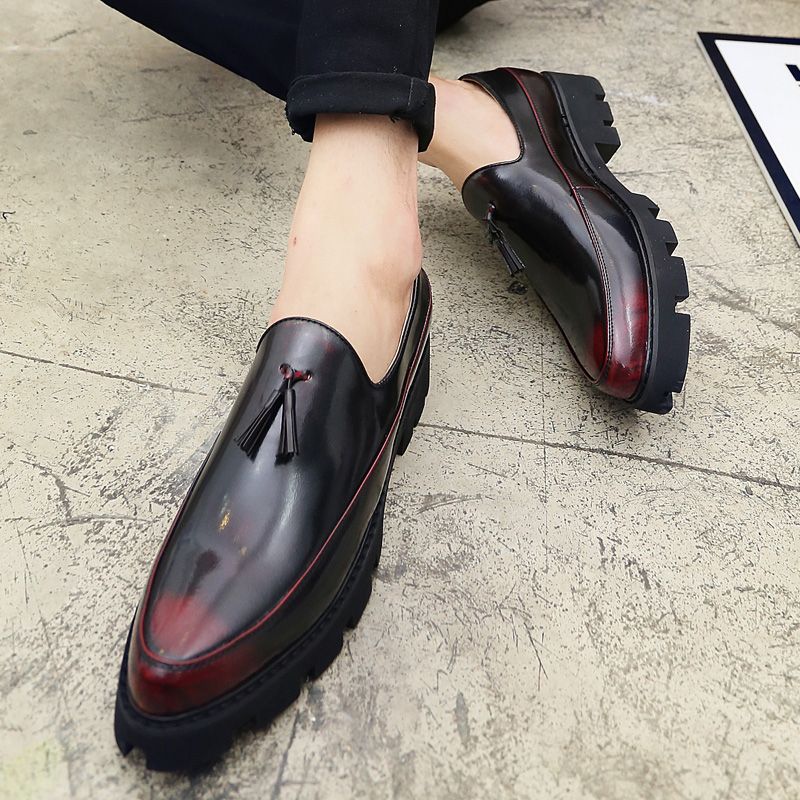 Men's Thick-Soled Pointed Leather Shoes Business Shoes Red