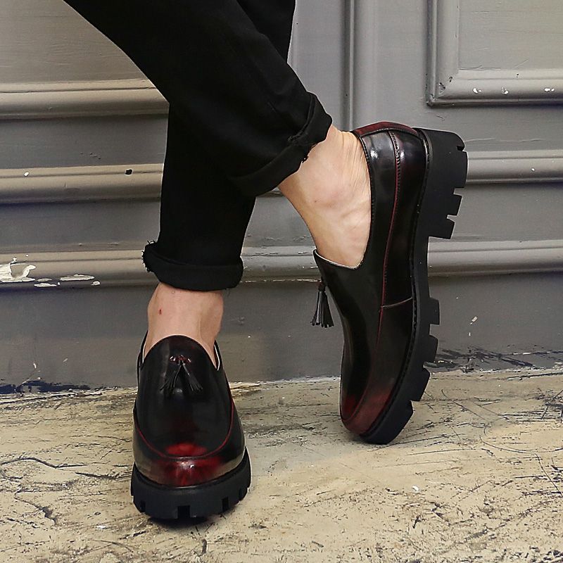 Men's Thick-Soled Pointed Leather Shoes Business Shoes Red