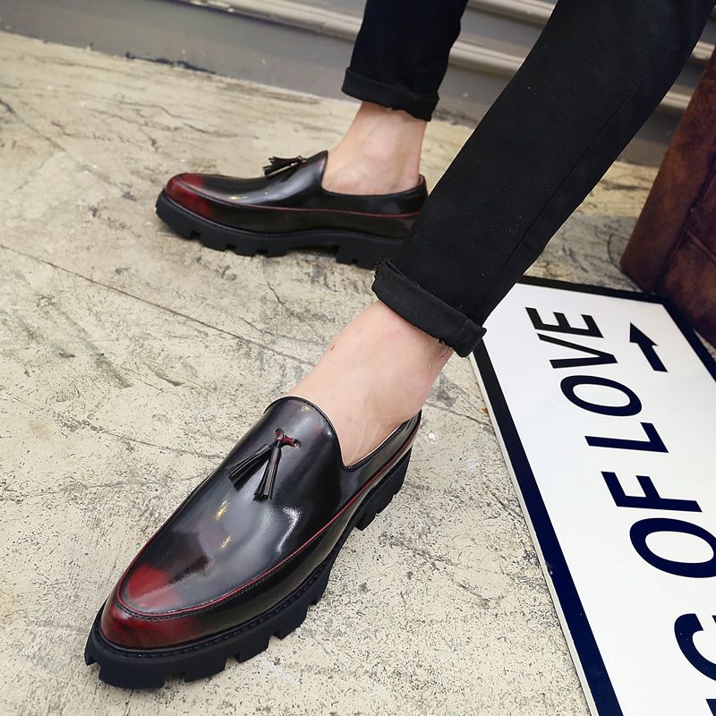 Men's Thick-Soled Pointed Leather Shoes Business Shoes Red