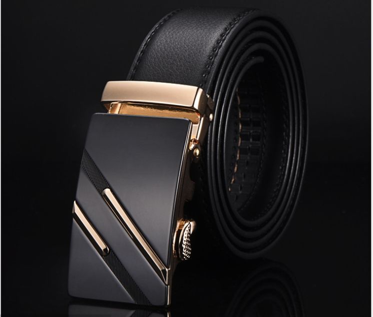 Men's Pin-less Metal Buckle Leather Belt-Black